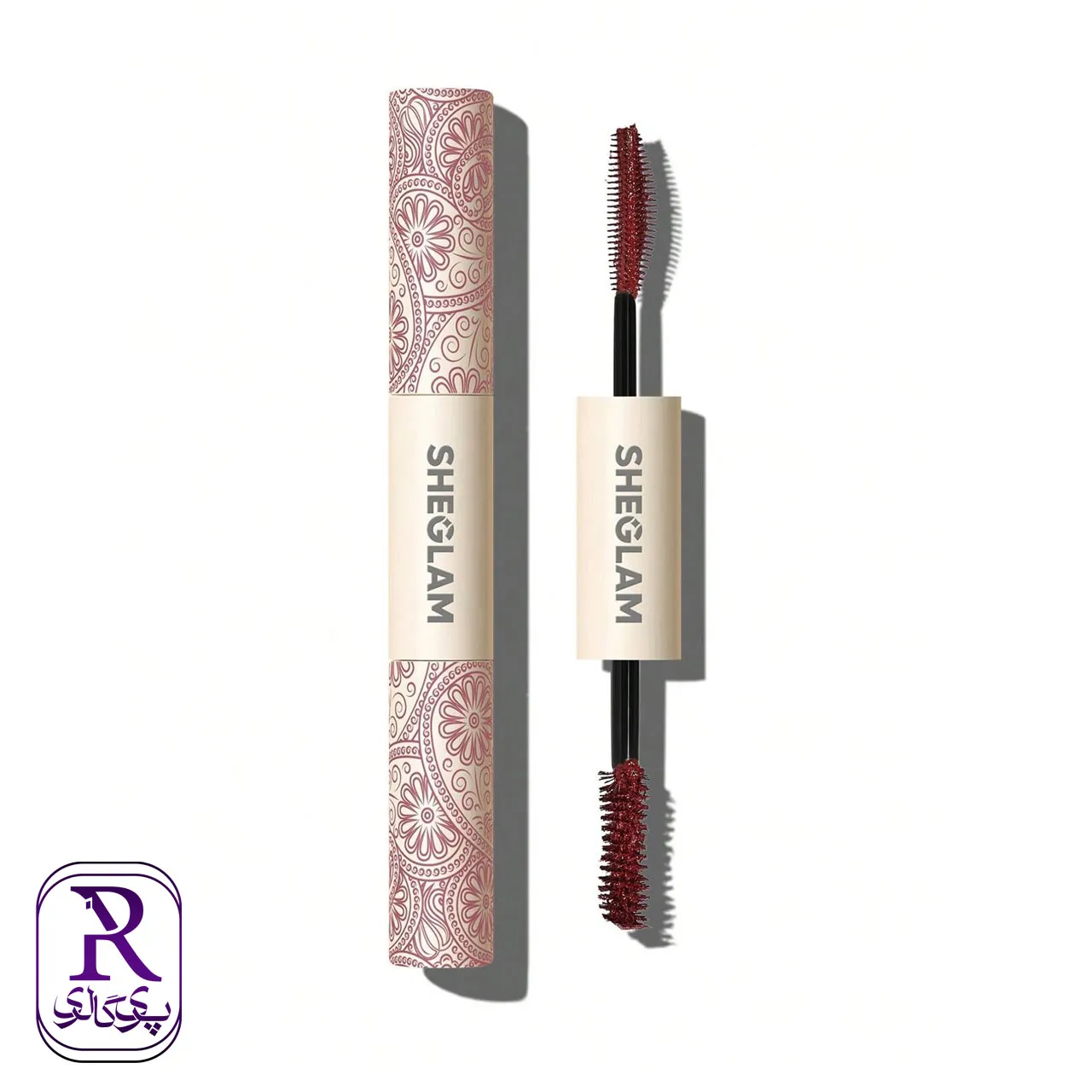 sheglam-all-in-one-volume-length-mascara-waterproof-burgundy ریمل دو سر شیگلم رنگ قرمز بورگاندی - تصویر 1