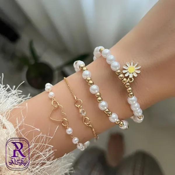 دستبند پکی چندتایی مدل قلب مروارید