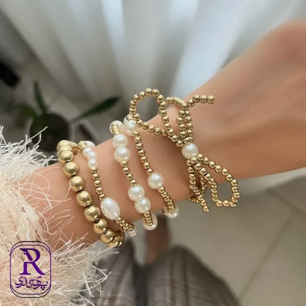 دستبند پکی چندتایی مدل پاپیون مروارید