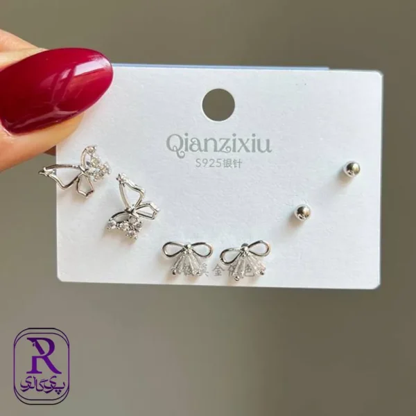 گوشواره پكي سه جفتي پاپیونی