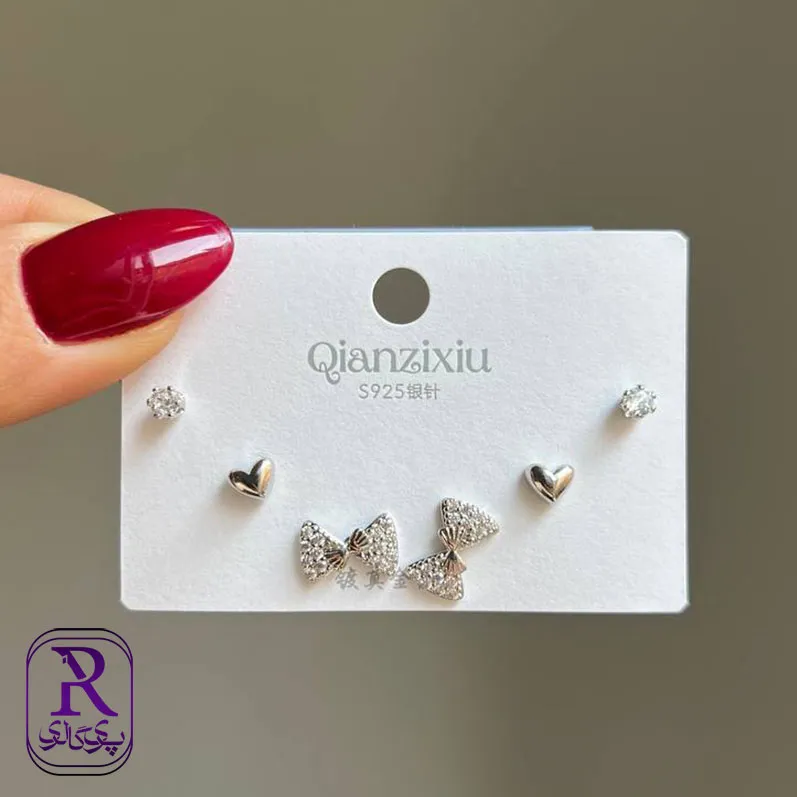 گوشواره پكي سه جفتي قلبی